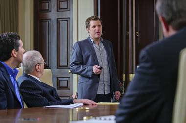 SK+G executive Doug Hentges, shown during a scene from “The Pitch,” filmed at the Waste Management Corporate Offices in Houston, Texas, on Nov. 19, 2011.